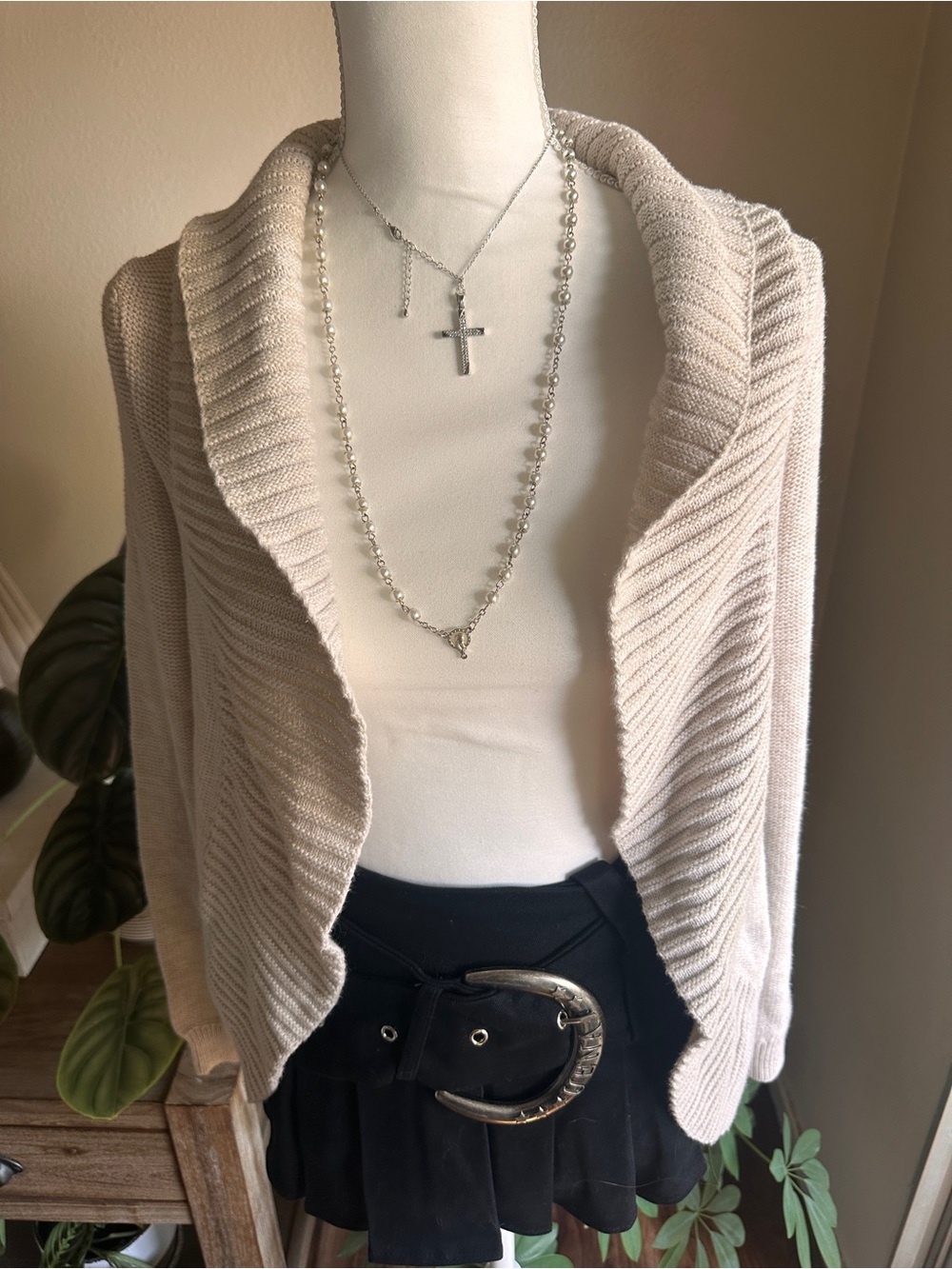 Women's Roxy Cream Open-Front Ribbed Cardigan Sweater - Picture 2 of 6